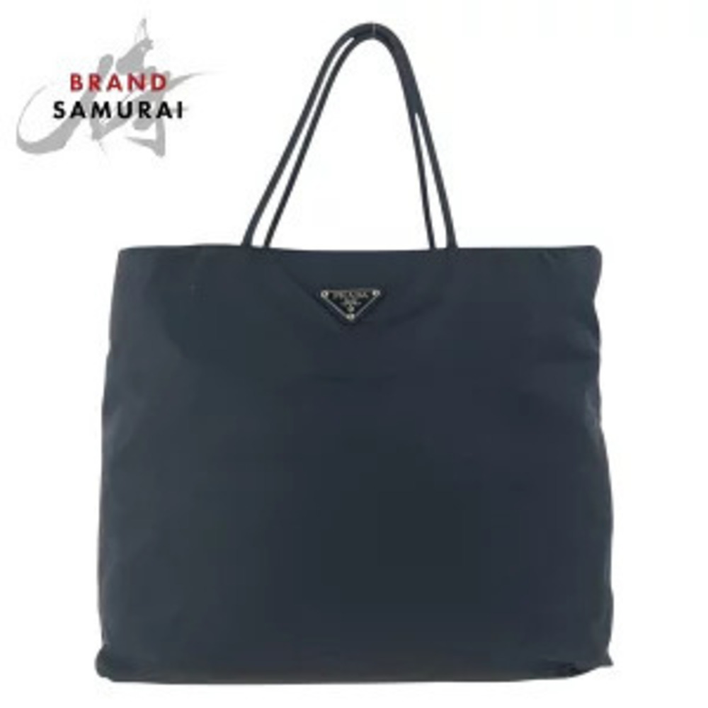 Prada Tessuto triangular plate black tote bag shoulder